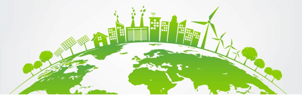 Ecology concept with green city on earth, World environment and sustainable development concept